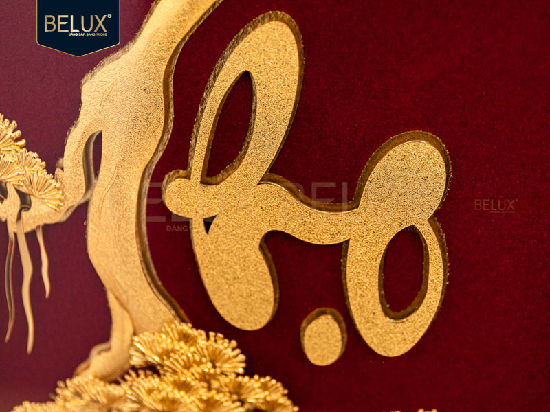 Tranh chữ Thọ thư pháp dát vàng 24k - 32x25cm